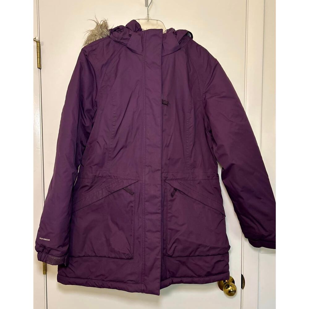 EDDIE BAUER Purple Goose Down Hooded Waterproof Jacket Coat Parka Womens L